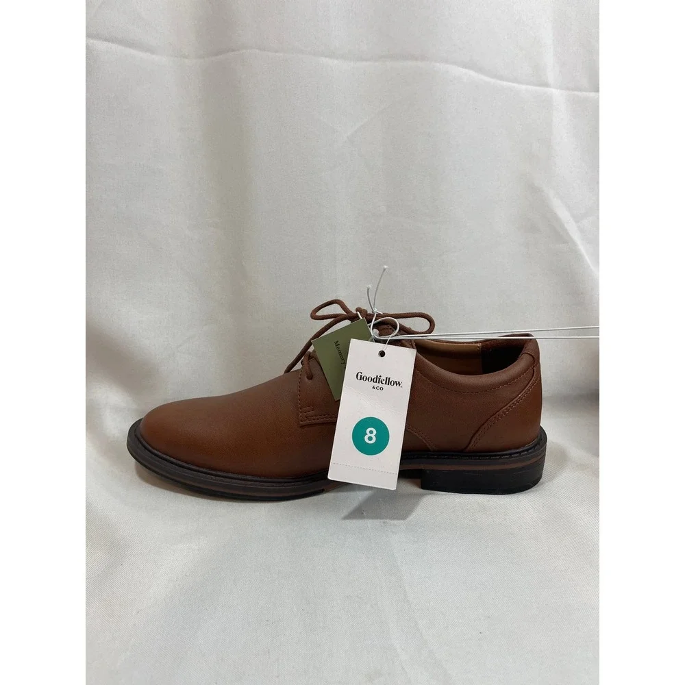 Goodfellow & Co Mens Brown Memory Foam Dress Shoes Derby Lace Up Size 8 Cognac